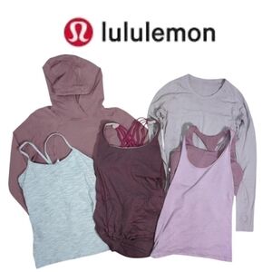 5 piece Lululemon Bundle Size 8 A mix of pink Hoodie Shelf Bra Tank Long Sleeve